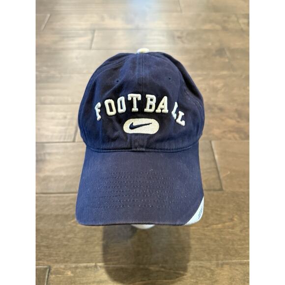 Vintage Y2K Nike Football Spellout Swoosh Navy Adjustable Strapback Hat Cap - Picture 2 of 8